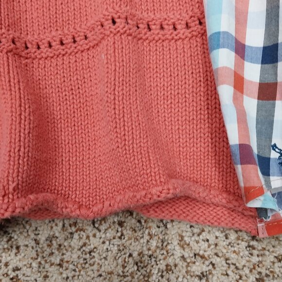 3231 Size XXL Upcycled Sweater Button Down Shirt Combo. In Blue and Salmon Color - Picture 4 of 6